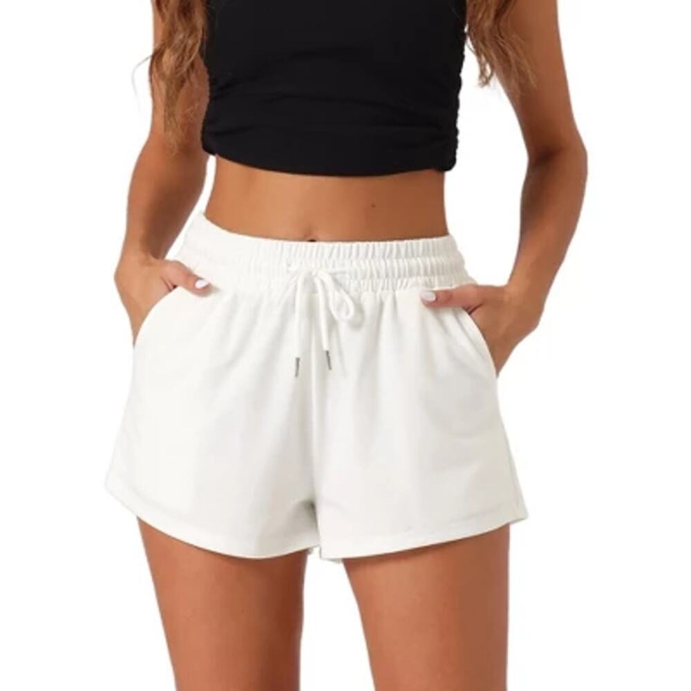 Trendy Queens White Drawstring Soft Knit Pull-On Shorts Women's Size Small